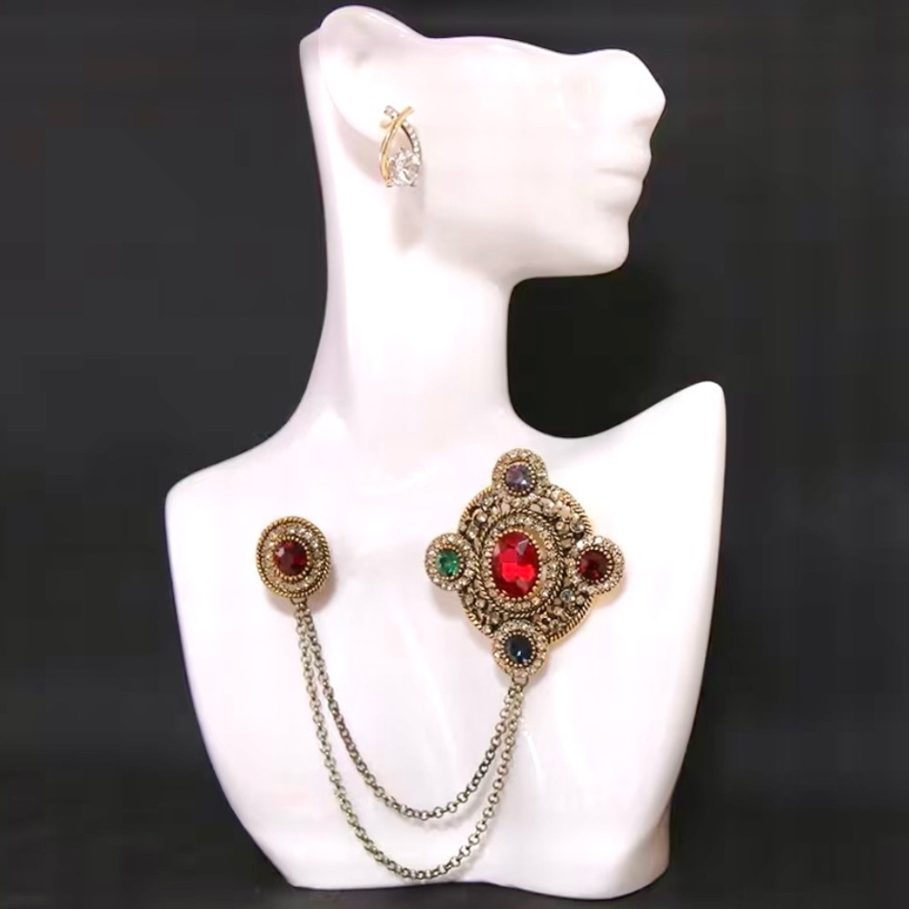 Elegant Gold and Red Statement Brooch